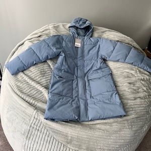 Everlane Women’s Light Blue Puffer Coat/Jacket Long Quilted size Med